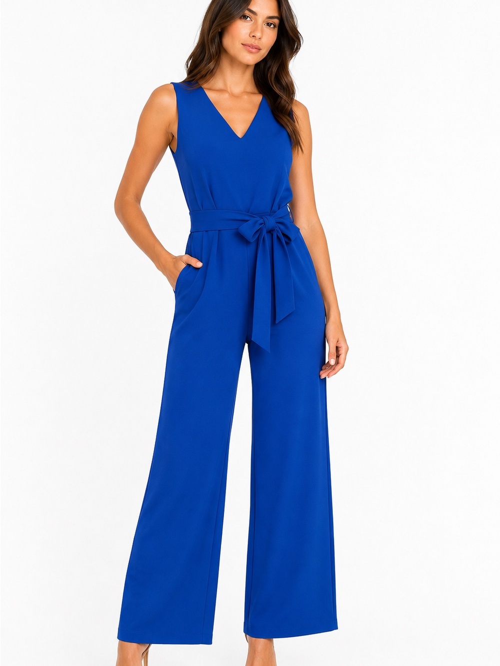 Calvin Klein V-Neck Wide-Leg Jumpsuit in Cobalt Blue